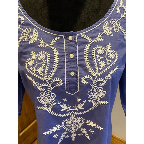 GAP Periwinkle 3/4 Sleeve Embroidery Boho Peasant Blouse Womens Size Medium Top - Picture 2 of 12